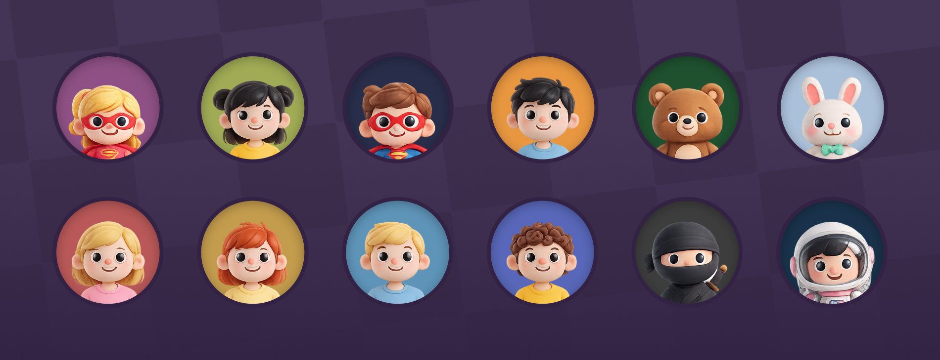 Row of round illustrated avatars used in the checkers app